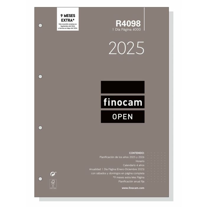 Recambio para Agenda Finocam OPEN R4098 4000 A4 2025 21 x 29,7 cm 3