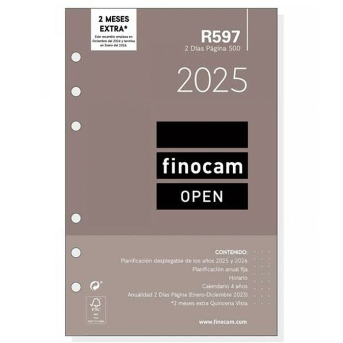Finocam Recambio Anual Open R597 500-117x181 mm 2Dp 2025 - Agenda Anual con Planificador, Calendarios y Meses Complementarios Finocam Recambio Anual Open R597 500-117x181 mm 2Dp 2025 - Agenda Anual con Planificador, Calendarios y Meses Complementarios