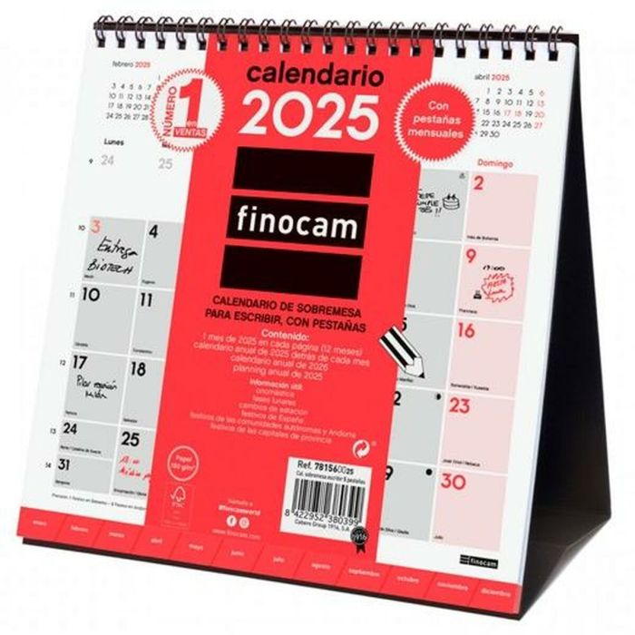 Finocam Calendario De Sobremesa Para Escribir S-190x190 mm Con Pestañas Neutro 2025