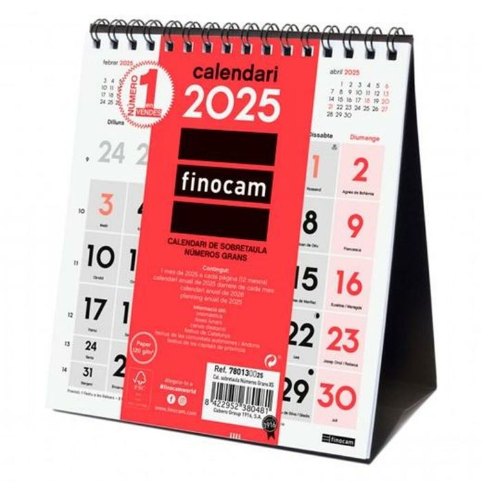 Finocam Calendario De Sobremesa Números Grandes XS-140x150 mm Neutro 2025 Catalán