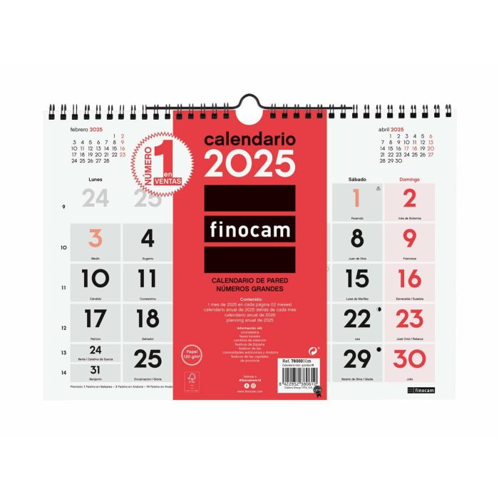 Calendario de pared Finocam Papel 2025 30 x 21 cm 4