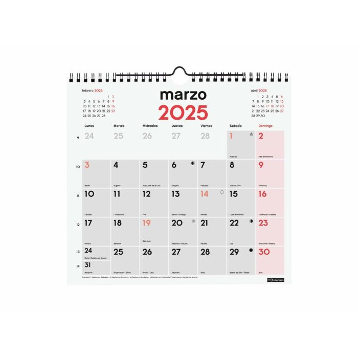 Calendario de pared Finocam Papel 2025 26,5 x 24,5 cm 2