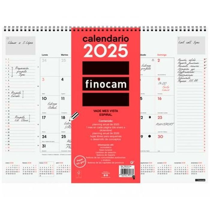 Finocam Vade Calendario Espiral 420x310 mm Mes Vista Neutro 2025