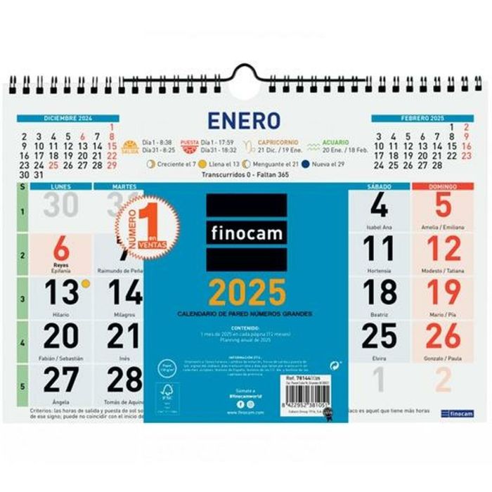 Finocam Calendario De Pared Números Grandes 300x210 mm Color 2025