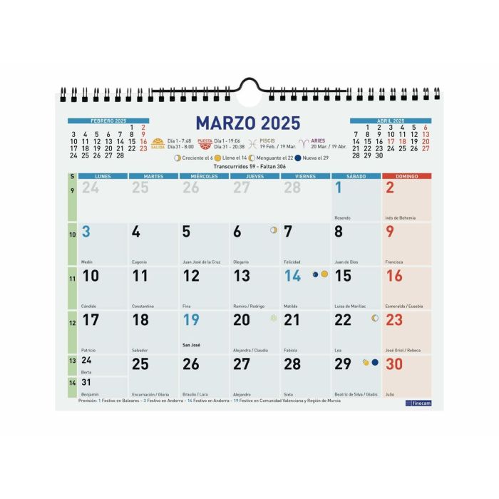 Calendario de pared Finocam Multicolor Papel 2025 30 x 24,7 cm 2