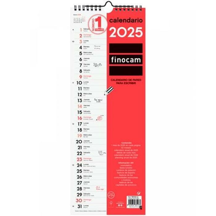 Finocam Calendario De Pared Para Escribir Largo L-155x430 mm Neutro 2025