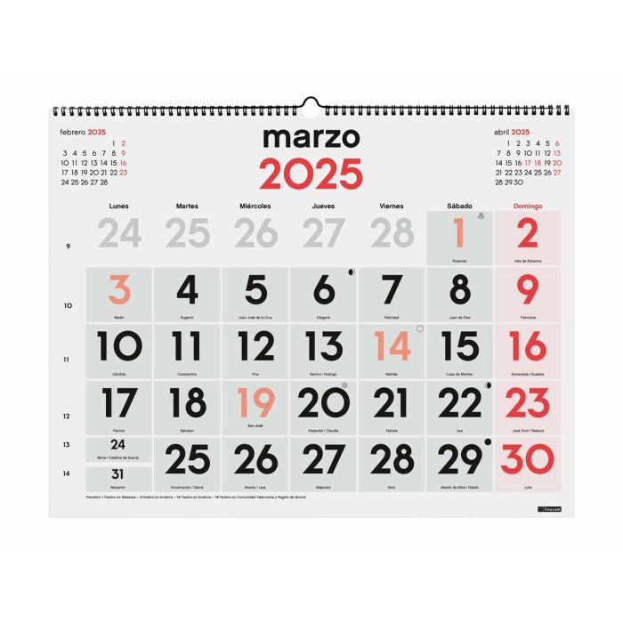 Calendario de pared Finocam Papel 2025 54 x 42 cm 2