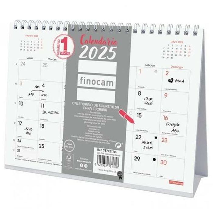 Finocam Calendario De Sobremesa Para Escribir S-210x150 mm Chic Blanco 2025