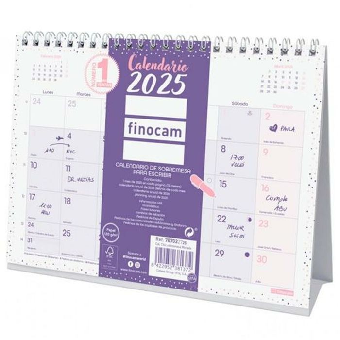 Finocam Calendario De Sobremesa Para Escribir S-210x150 mm Chic Morado 2025