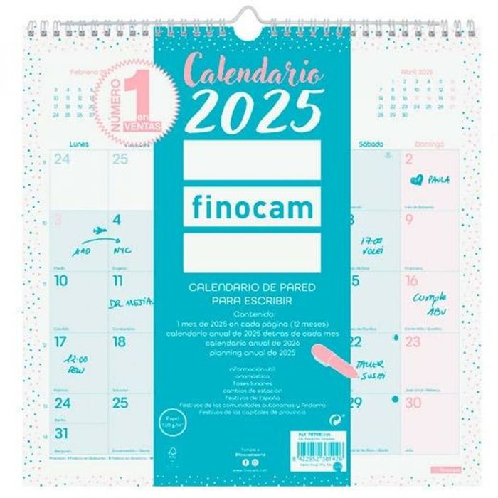 Finocam Calendario De Pared Para Escribir 300x300 mm Chic Turquesa 2025