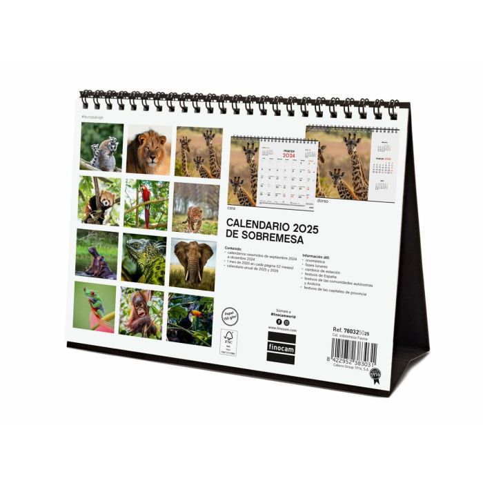 Calendario de Sobremesa Finocam FAUNA SALVAJE Multicolor Papel 21 x 15 cm 2025 2