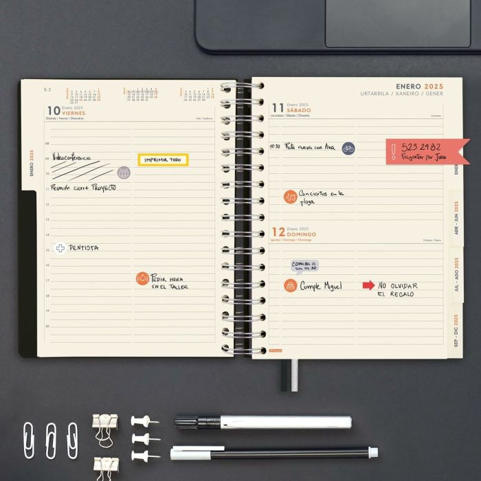 Agenda Finocam TEMPUS Negro Cuarto 15,5 x 21,7 cm 2025 3