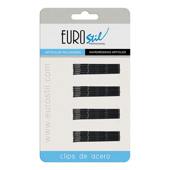 Clips Eurostil 2523 5 cm Negro Ondulador (24 pcs)