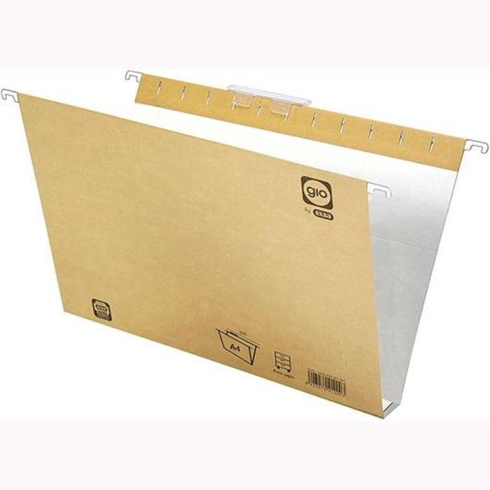 Gio Carpeta Colgante Visor Superior Corto Cristal Lomo 15 mm Cartulina 240 gr A4 Kraft-Blanco -Pack De 25