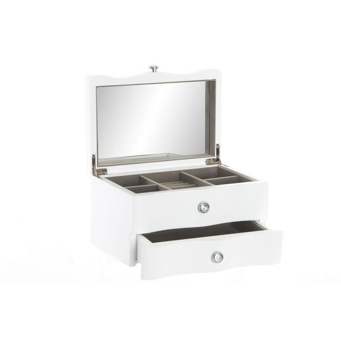 DKD Home Decor Joyero Romántico Blanco y Gris de Mdf y Terciopelo con Espejo y 1 Cajón 20x14x12 cm Pack de 2 Unidades