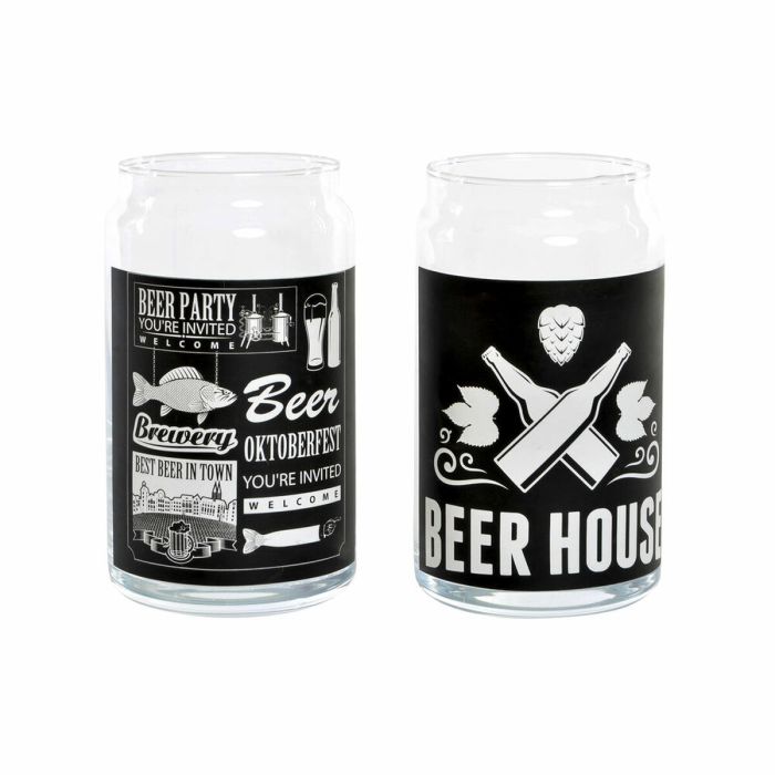 Vaso para Cerveza DKD Home Decor Cristal Negro Transparente (2 Unidades)