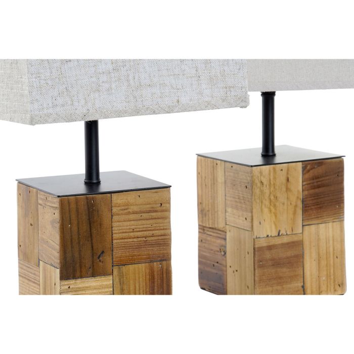 Lámpara de mesa DKD Home Decor Abeto Metal Lino 60 W (20,5 x 20,5 x 40 cm) (2 Unidades) 2