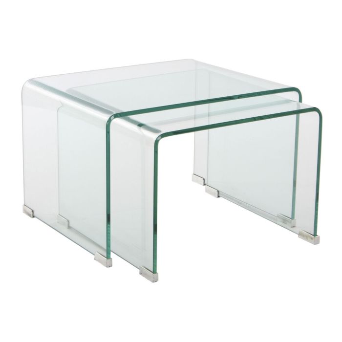 Juego de 2 mesas DKD Home Decor 48 x 45 x 31,5 cm Cristal Transparente Plástico 2