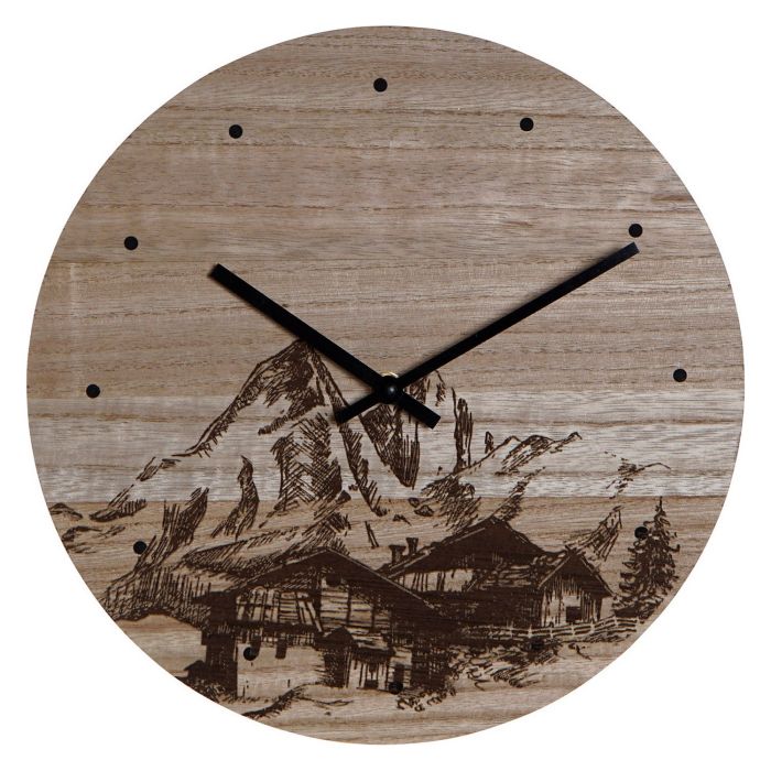 Reloj de Pared DKD Home Decor 8424001759712 Negro Madera Madera MDF Montaña 30 x 30 x 1,5 cm