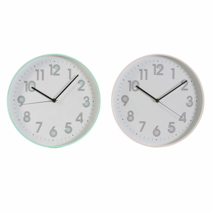 Reloj de Pared DKD Home Decor Rosa Verde PVC (30 x 4.5 x 30 cm) (2 pcs)