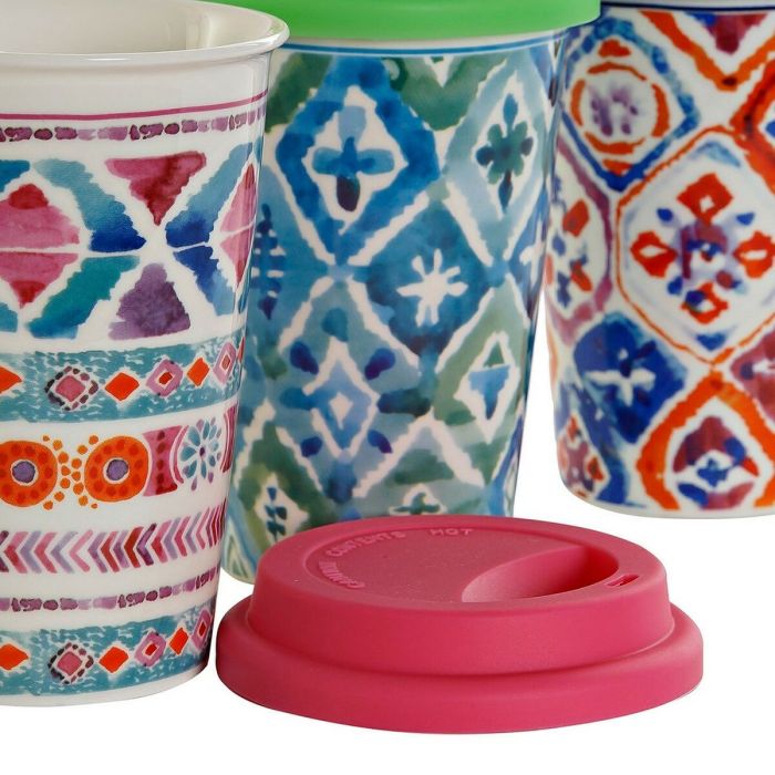 Taza Mug DKD Home Decor Multicolor Mosaico Silicona Porcelana (400 ml) (3 pcs) 2