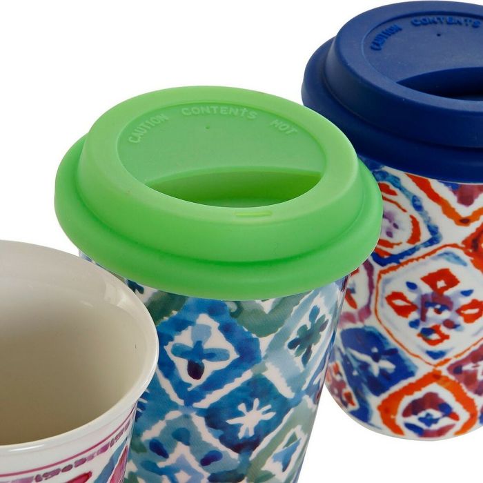 Taza Mug DKD Home Decor Multicolor Mosaico Silicona Porcelana (400 ml) (3 pcs) 1