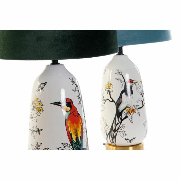 Lámpara de mesa DKD Home Decor Azul Verde Algodón Gres 220 V 50 W Pájaros (2 pcs) (28 x 28 x 50 cm) 2