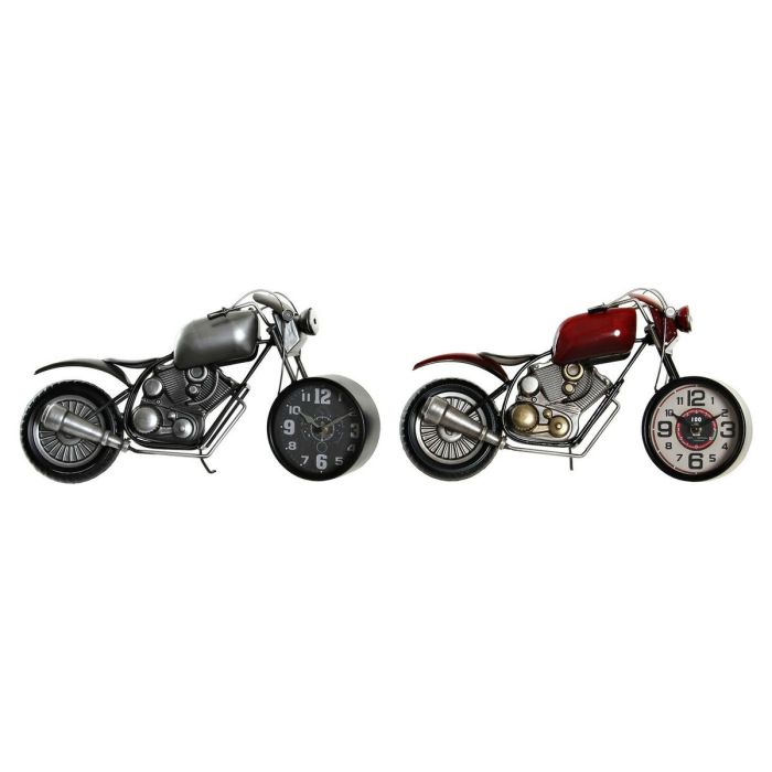 Reloj de Mesa DKD Home Decor Motocicleta 44 x 13,5 x 23 cm Rojo Gris Moto Hierro Vintage (2 Unidades)