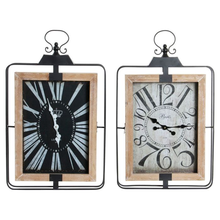 Reloj de Pared DKD Home Decor RE-180398 46 x 6 x 75 cm Negro Beige Hierro Madera MDF (2 Unidades)