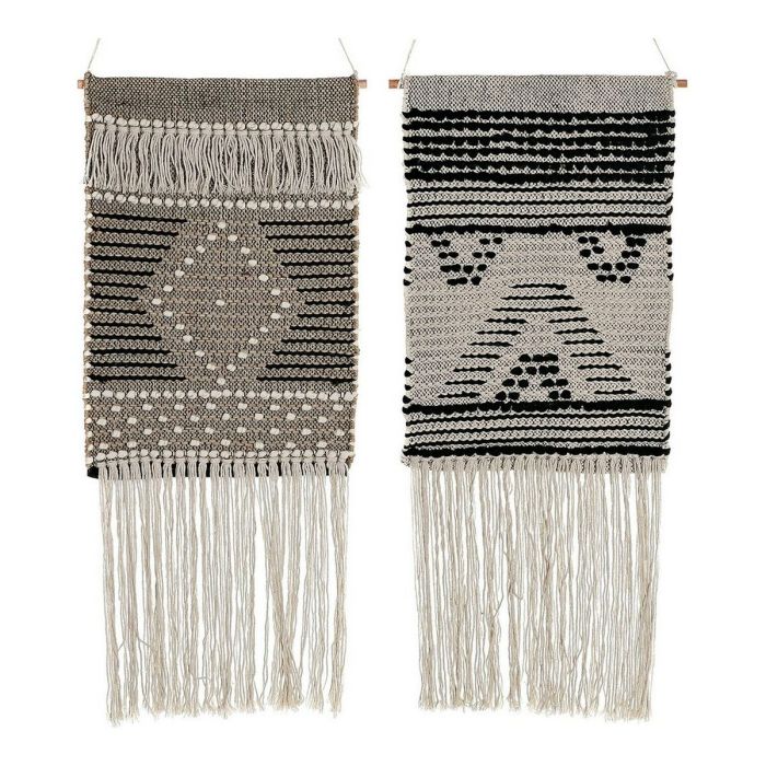 Decoracion Pared Boho DKD Home Decor Gris Oscuro Beige 1 x 61 x 45 cm Set de 2 (2 Unidades)