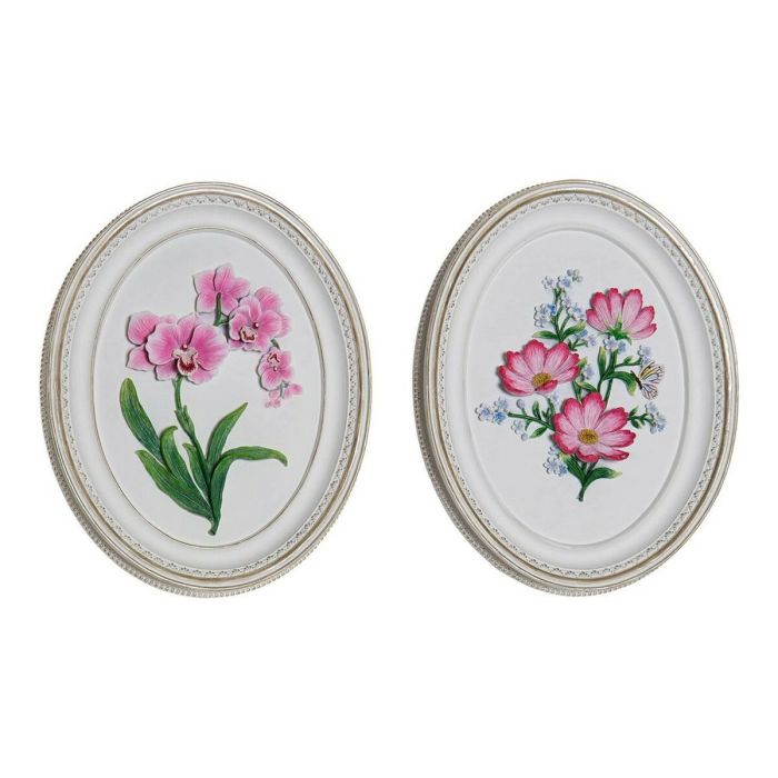 Figura Decorativa DKD Home Decor Blanco Rosa Flores 17 x 2,5 x 21,6 cm (2 Unidades)