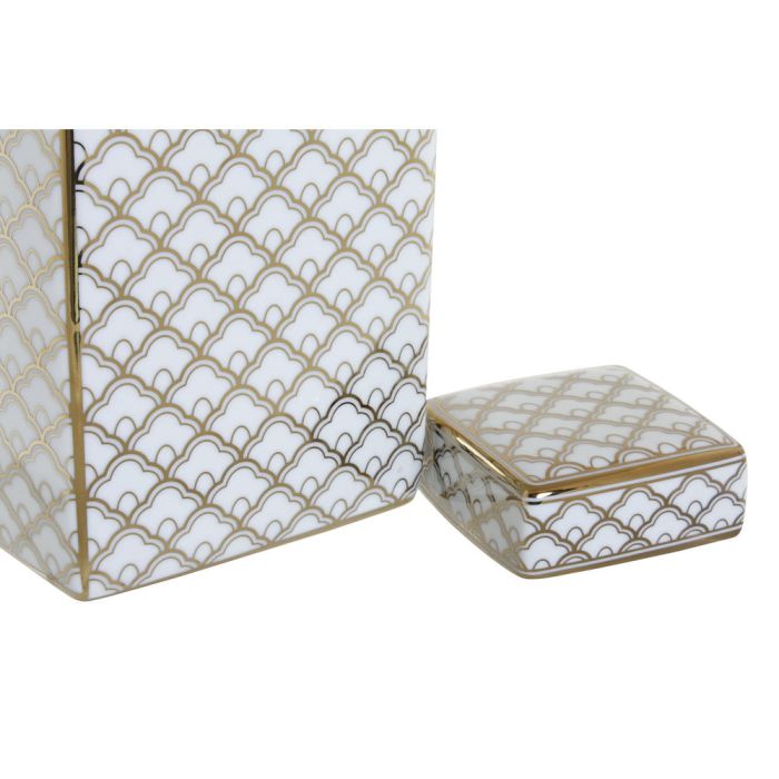 Jarrón DKD Home Decor 14,5 x 14,5 x 30 cm Porcelana Dorado Blanco 2