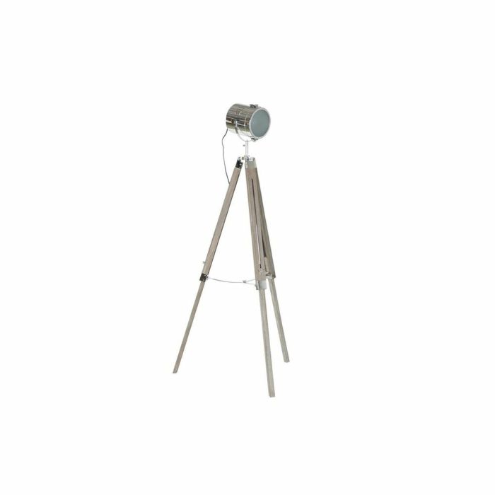 Lámpara de Pie DKD Home Decor Metal Madera Plata Marrón claro Trípode (66 x 66 x 142 cm) 1