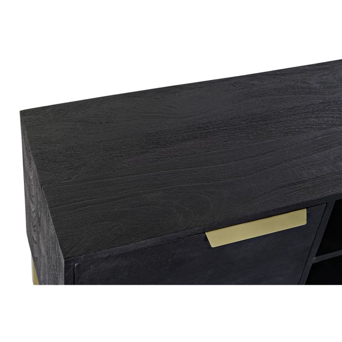 Mueble de TV DKD Home Decor Negro Metal Dorado Madera de mango (147 x 40 x 51 cm) 1