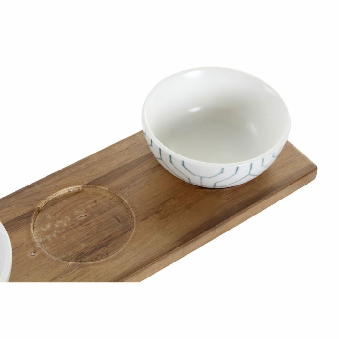 Set de Aperitivo DKD Home Decor Blanco Azul marino Porcelana Acacia Plástico Oriental 4 Piezas 30 x 9,5 x 1,3 cm 2