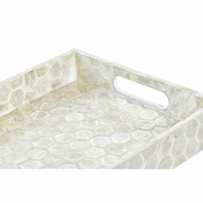 Bandeja de Aperitivos DKD Home Decor Mosaico Blanco Nácar 30 x 20 x 4 cm Boho 1