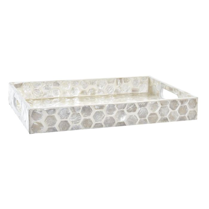 Bandeja Decoracion Boho DKD Home Decor Beige Blanco 20 x 4 x 30 cm