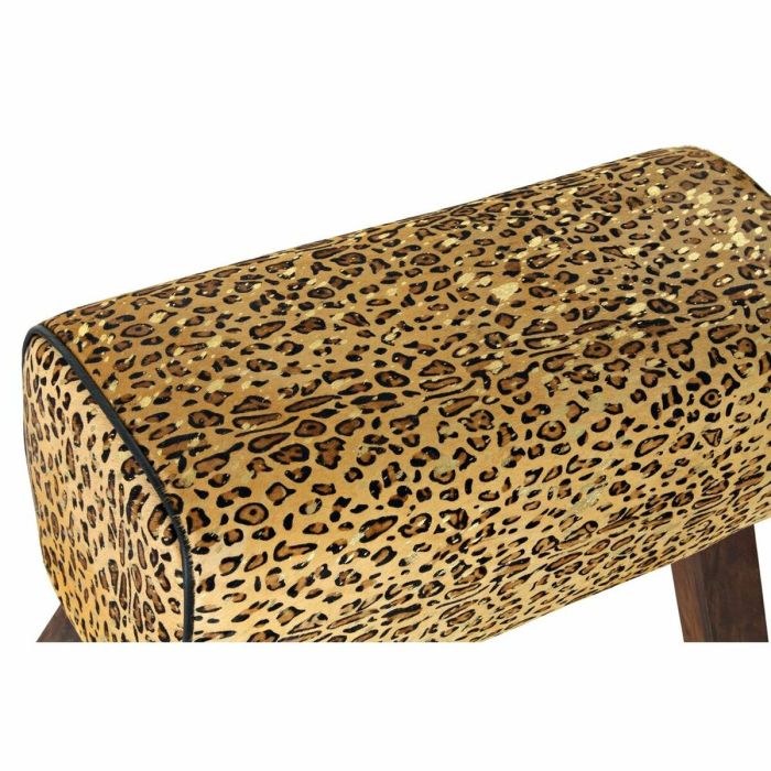 Reposapiés DKD Home Decor Negro Madera Marrón Piel Leopardo (67 x 30 x 51 cm) 3