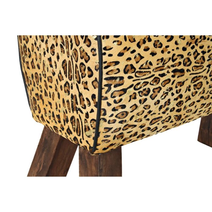 Reposapiés DKD Home Decor Negro Madera Marrón Piel Leopardo (67 x 30 x 51 cm) 1