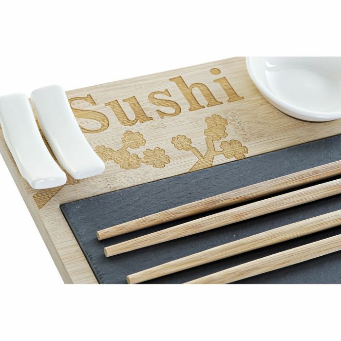 Set de Sushi DKD Home Decor PC-186227 Blanco Negro Natural Bambú Pizarra Moderno Oriental 28,5 x 18,5 x 2,6 cm (9 Piezas) (28,5 2