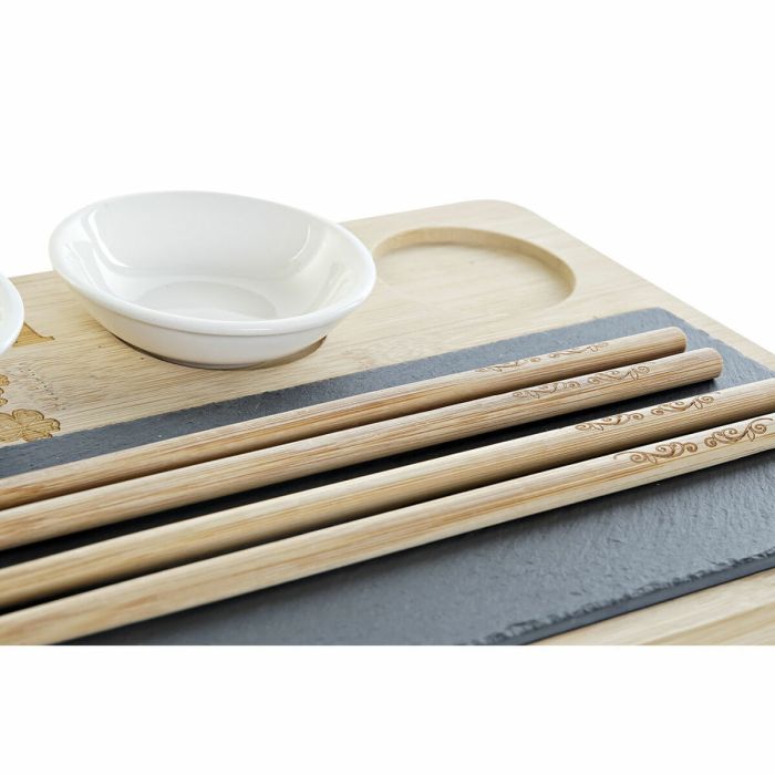 Set de Sushi DKD Home Decor PC-186227 Blanco Negro Natural Bambú Pizarra Moderno Oriental 28,5 x 18,5 x 2,6 cm (9 Piezas) (28,5 1