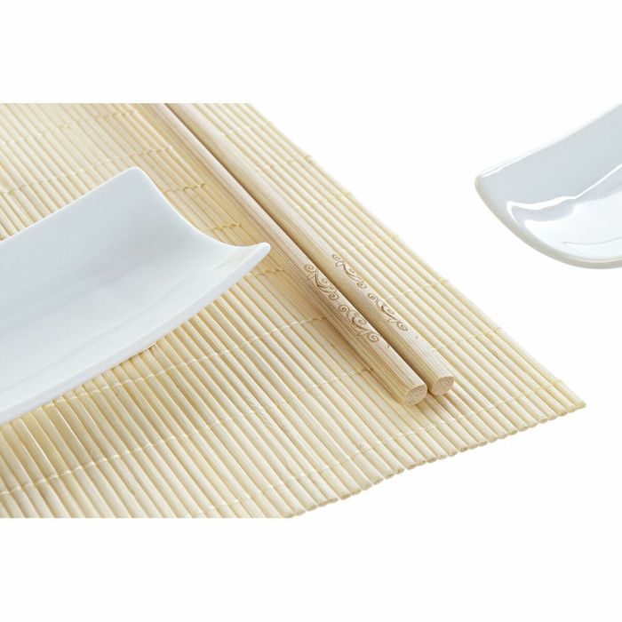 Set de Sushi DKD Home Decor Bambú Gres Blanco Natural Oriental 28,5 x 19,5 x 3,3 cm (9 Piezas) (28,5 x 19,5 x 3,3 cm) 2