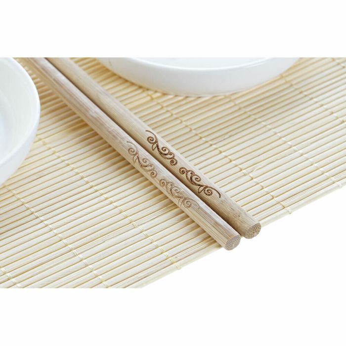 Set de Sushi DKD Home Decor Bambú Plástico Gres Blanco Natural Oriental 28,8 x 19,8 x 3 cm (7 Piezas) (28,8 x 19,8 x 3 cm) 2