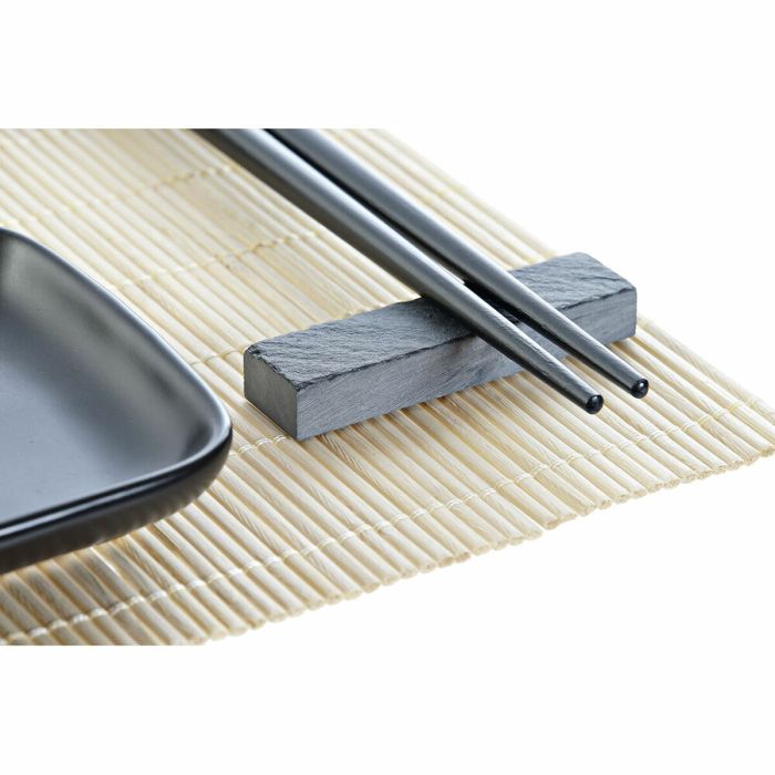 Set de Sushi DKD Home Decor Negro Natural Metal Bambú Gres Oriental 30 x 40 cm 27,8 x 17,8 x 3 cm (7 Piezas) (27,8 x 17,8 x 3 cm 2