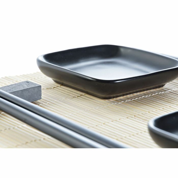 Set de Sushi DKD Home Decor Negro Natural Metal Bambú Gres Oriental 30 x 40 cm 27,8 x 17,8 x 3 cm (7 Piezas) (27,8 x 17,8 x 3 cm 1