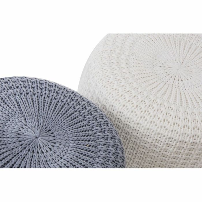 Reposapiés DKD Home Decor Gris Poliéster Algodón Blanco Pino (2 pcs) (35 x 35 x 32 cm) 1