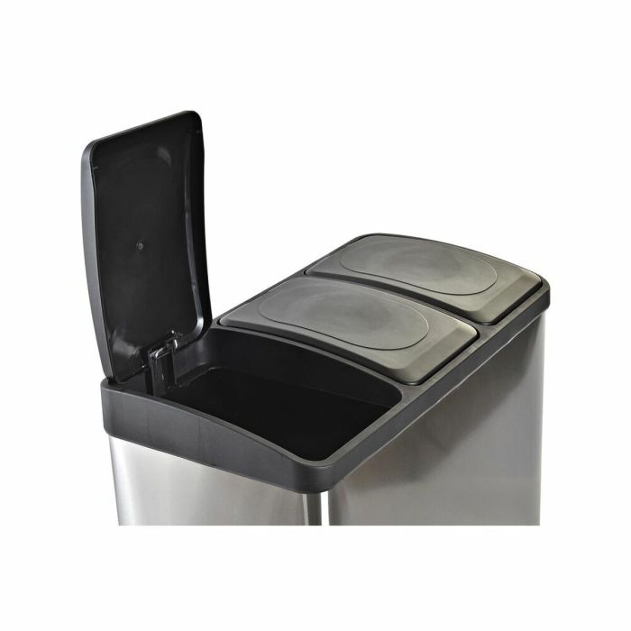 Cubo de Basura para Reciclaje DKD Home Decor Plateado Negro Acero Inoxidable Básico (59 x 33 x 48 cm) (45 L) 2