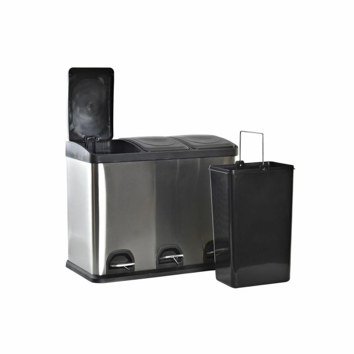 Cubo de Basura para Reciclaje DKD Home Decor Plateado Negro Acero Inoxidable Básico (59 x 33 x 48 cm) (45 L) 3