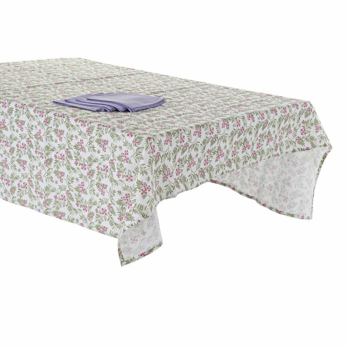 Mantel y servilletas DKD Home Decor Blanco Verde 150 x 150 x 0,5 cm 2