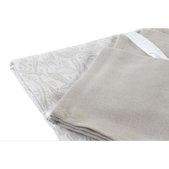 Mantel y servilletas DKD Home Decor Blanco Beige 150 x 150 x 0,5 cm (2 Unidades) 1